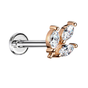 Micro Threadless Labret silber Blatt rosegold drei Ovale...