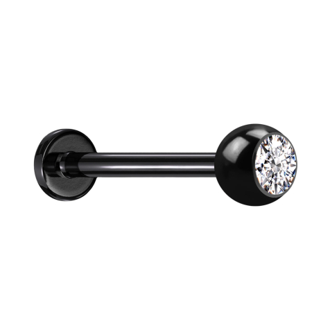 Micro Threadless Labret noir avec boule de cristal argenté