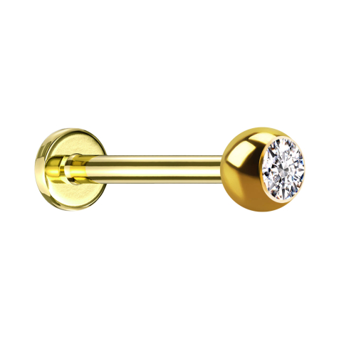 Micro threadless labret gold-plated with silver ball crystal