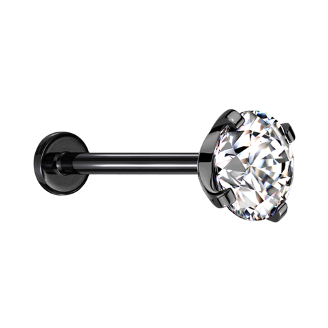 Micro Threadless Labret schwarz mit Kristall silber gefasst