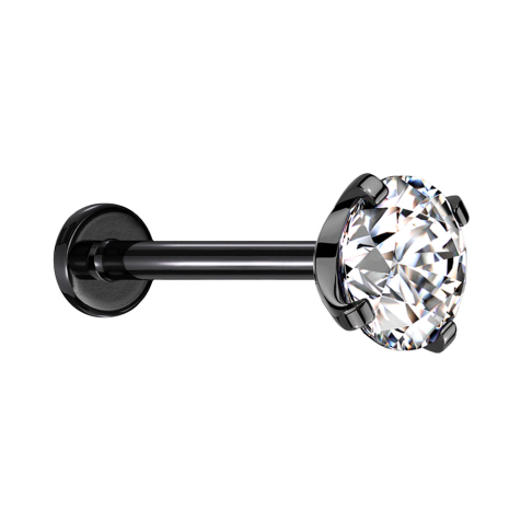 Labret microfilettato nero con cristallo incastonato in argento