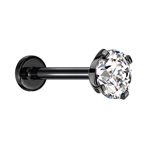 Labret Micro Threadless noir avec cristal serti dargent