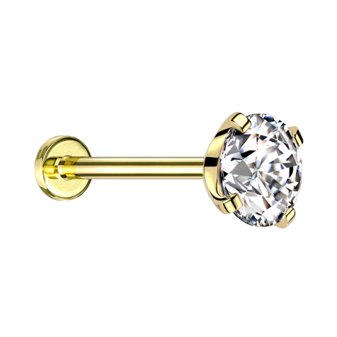 Labret microfilettato placcato oro con cristallo incastonato argento