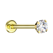Micro threadless labret gold-plated with silver-set crystal