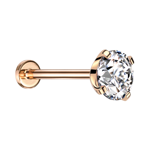 Micro Threadless Labret rose doré avec cristal serti dargent