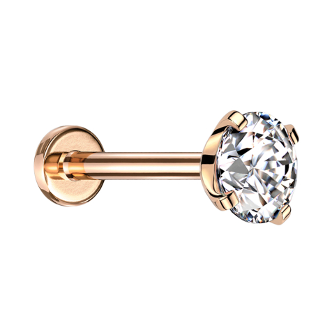 Micro Threadless Labret rose doré avec cristal serti dargent
