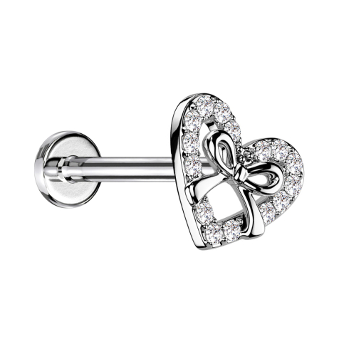 Micro Labret femelle argenté cristaux coeur et boucle