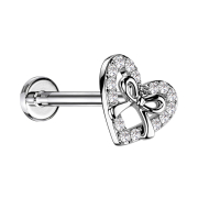 Micro labret inner thread silver heart crystals and loop