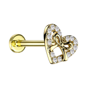 Micro labret inner thread gold-plated heart crystals and...