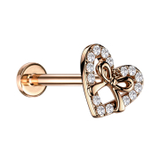 Micro labret inner thread rose gold heart crystals and loop