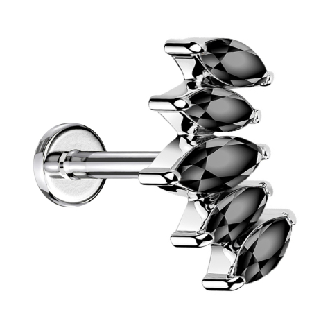 Micro labret internal thread silver fan with five crystals black