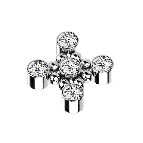 Dermal Anchor silber Quadratisch acht Kugeln fünf Kristalle silber