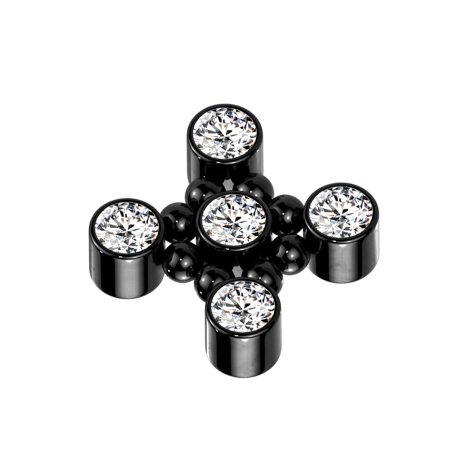 Dermal Anchor schwarz Quadratisch acht Kugeln fünf Kristalle silber