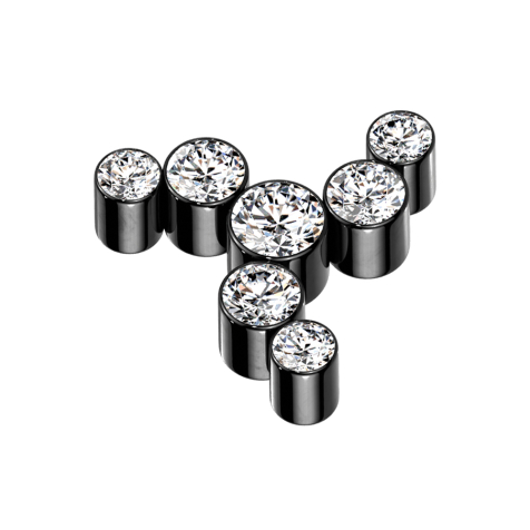 Anello cutaneo nero con girandola e sette cristalli argentati