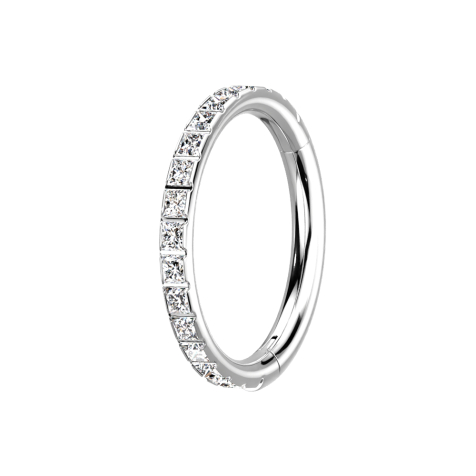 Micro bague segmentée pliable argentée avec cristaux carrés argentés sur les côtés
