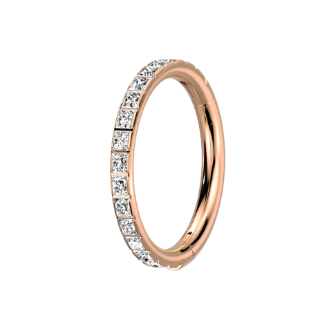 Micro segment ring, foldable, rose gold, square crystals on the side, silver