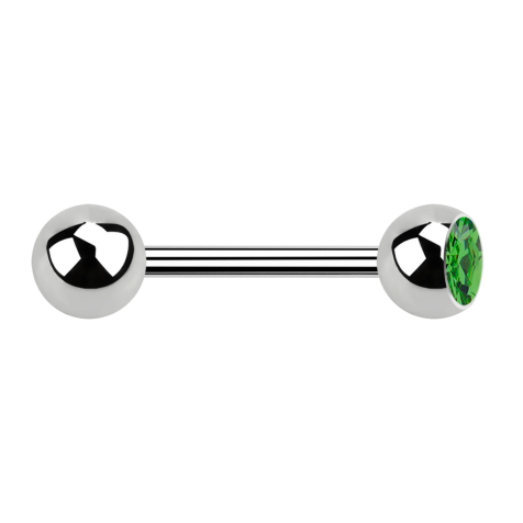 Barbell argent avec boule et boule de cristal vert