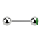 Barbell argent avec boule et boule de cristal vert