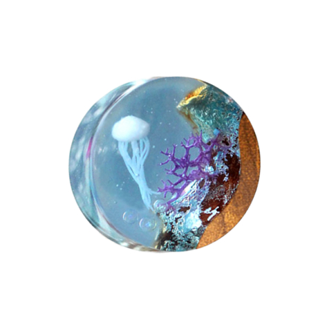 Spina svasata medusa reef epossidica blu in legno di teak