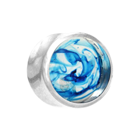 Flared plug silver coloring blue epoxy transparent