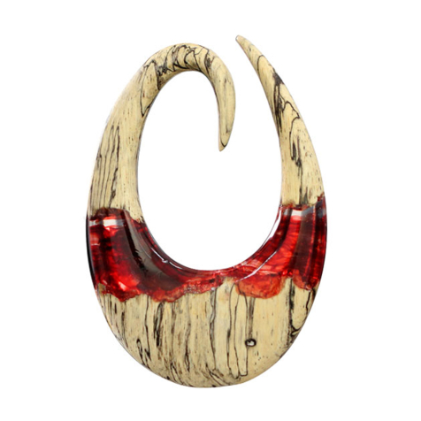 Poids doreille spirale coloration rouge époxy transparent en bois de tamarin