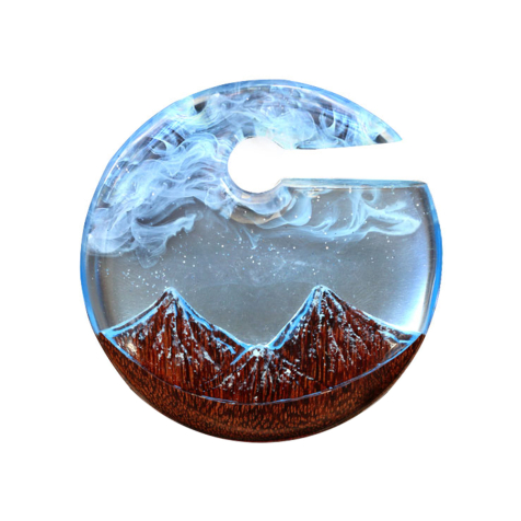 Montagna innevata epossidica blu in legno di tamarindo