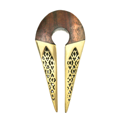 Ohrgewicht Schlüsselloch vergoldet zwei Spitzen mit Narra Holz