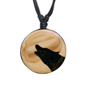 Necklace black pendant howling wolf epoxy black made of...