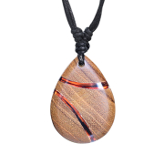 Necklace black pendant drop lava epoxy orange teak wood