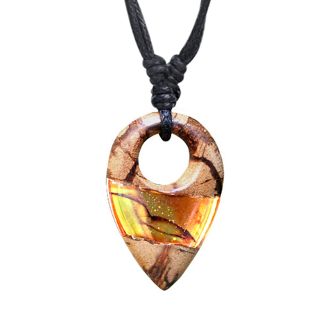 Collier noir pendentif goutte de lave époxy orange en bois de liane