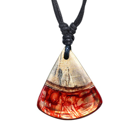 Halskette schwarz Anhänger Fächer färbung Epoxy rot aus Tamarind Holz