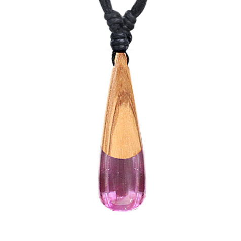Necklace black pendant cone two-tone epoxy yellow and pink made of olive wood