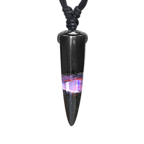 Necklace black pendant cartridge two-tone epoxy blue and pink made of Arang wood