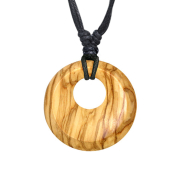 Necklace black pendant trunk round olive wood