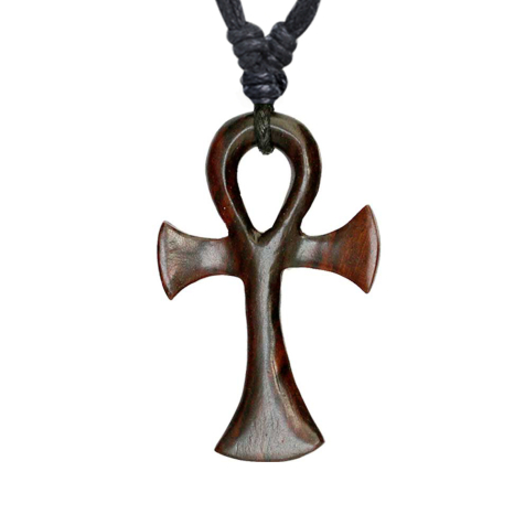 Collier noir pendentif croix tribale en bois Narra