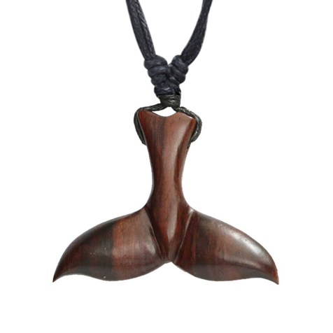 Halskette schwarz Anhänger Fischflosse aus Narra Holz