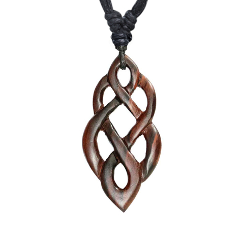 Halskette schwarz Anhänger Stammes Ornament lang aus Narra Holz