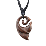 Necklace black pendant wave fin made of Narra wood