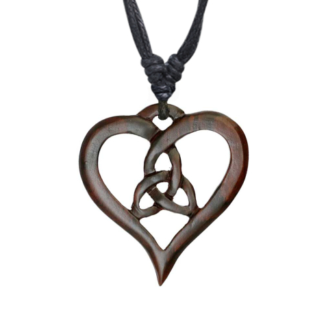 Necklace black pendant tribal ornament heart made of Narra wood