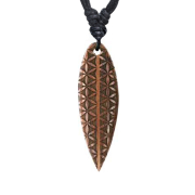 Collier noir pendentif Surf gravure fleur en bois Narra