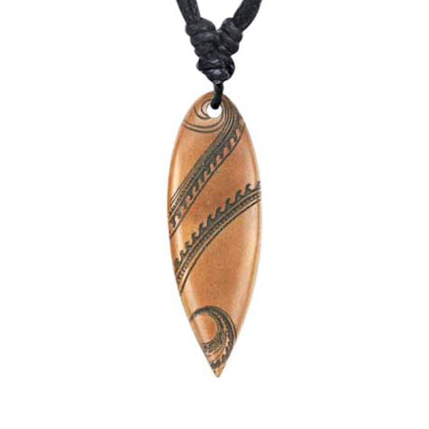 Collier noir pendentif Surf gravure dragon en bois Sawo