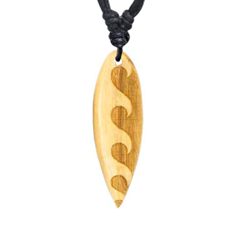 Necklace black pendant surf engraving waves made of olive wood