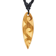 Collier noir pendentif Surf gravure trois vagues en bois...