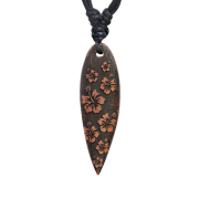 Collier noir pendentif Surf gravure fleurs dhibiscus en...
