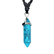 Collier noir pendentif cristal en pierre de turquoise