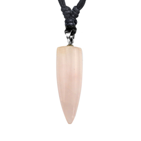 Necklace black pendant tooth made of rose quartz stone