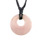 Collier noir pendentif disque en pierre de quartz rose
