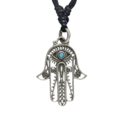 Collier noir pendentif hamsa argent avec pierre turquoise