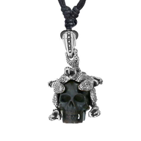 Collier noir pendentif Medusa argent en bois de fer