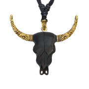 Necklace black pendant gold-plated water buffalo skull...